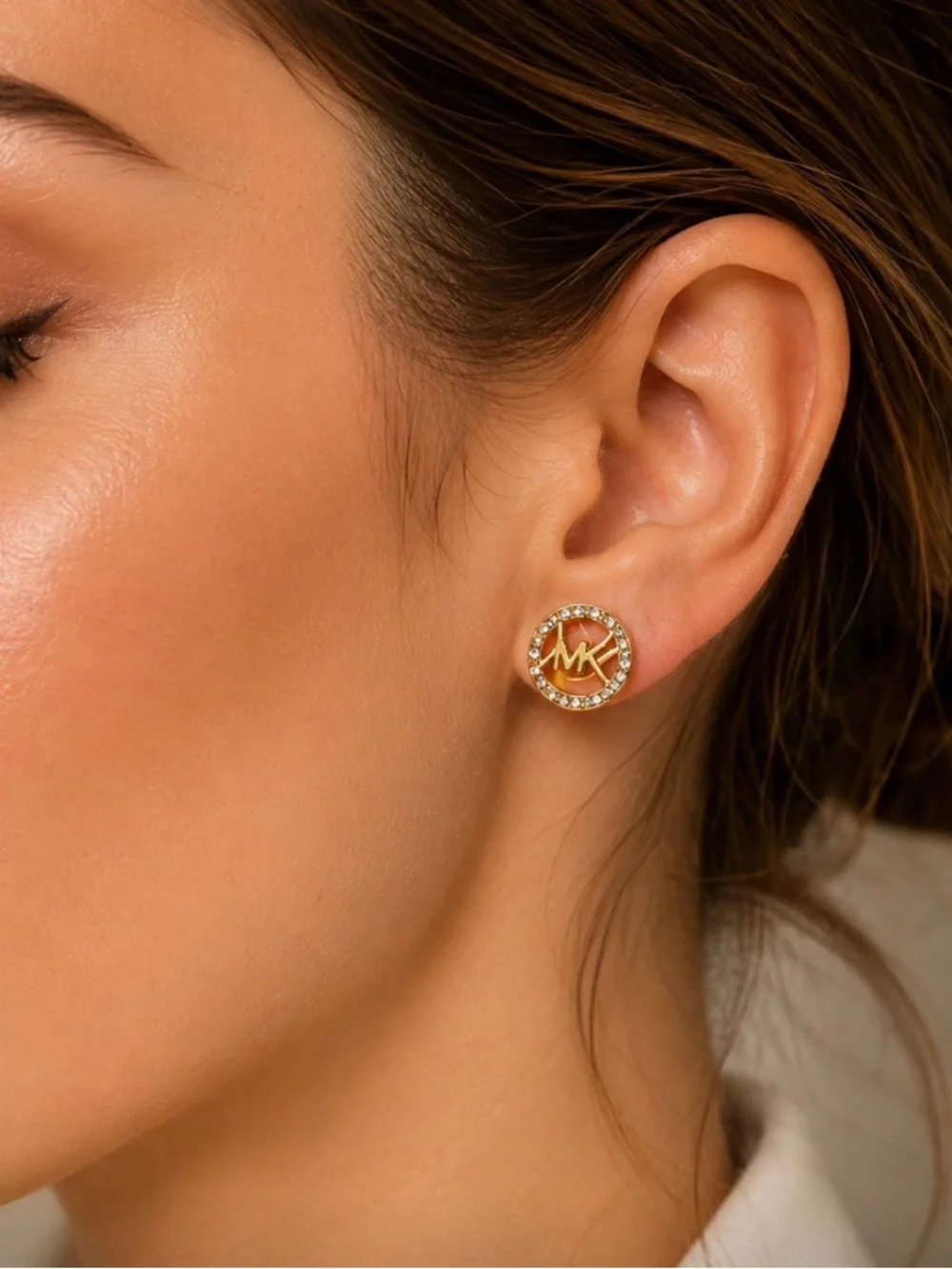 Michael Kors Gold Tone Crystal Logo Stud Earrings ✨